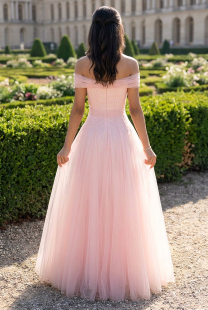Off-Shoulder Tulle A-Line Evening Gown