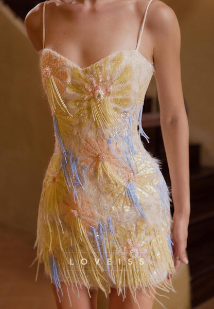 Floral Embroidered Beaded Fringe Mini Dress