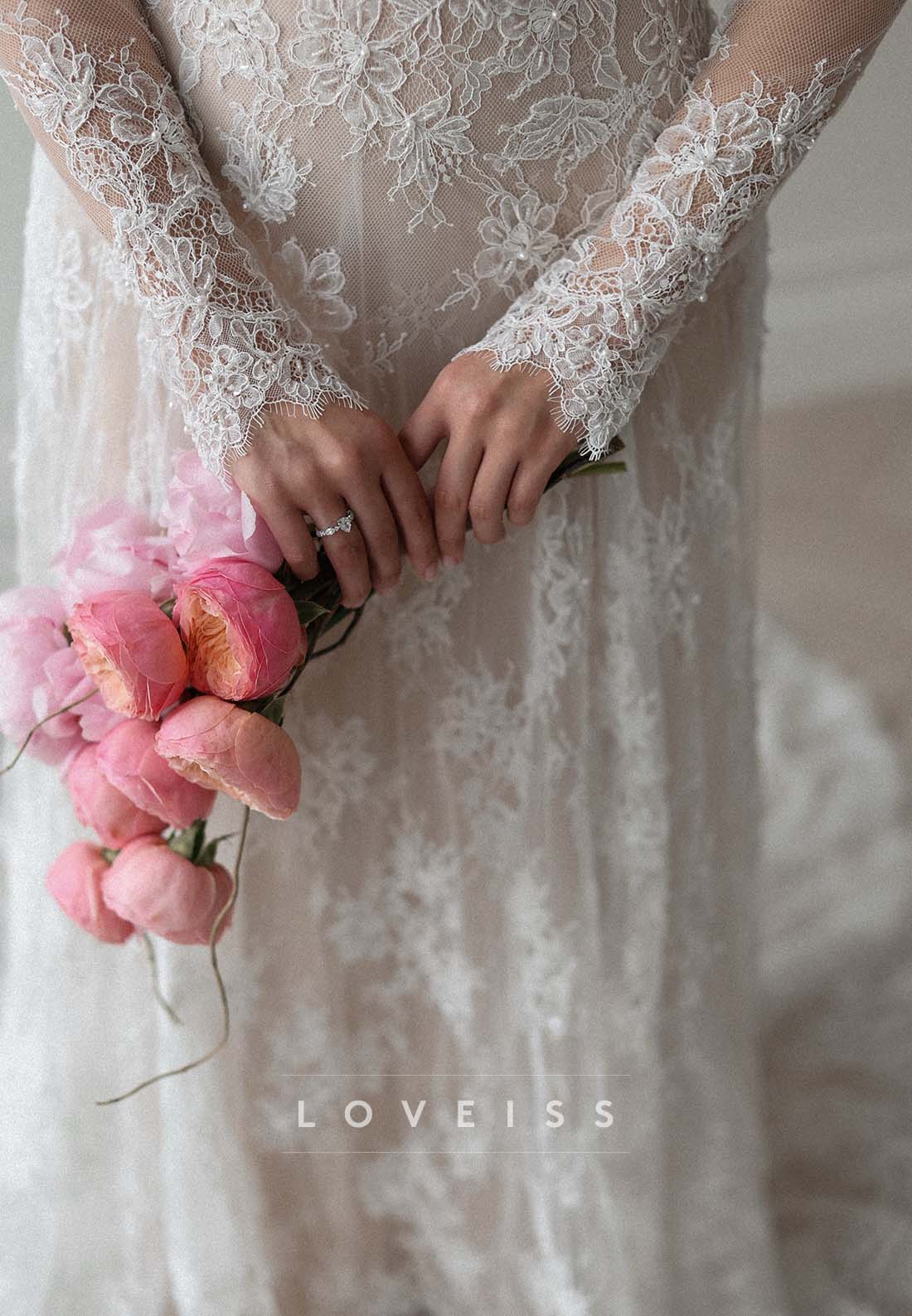 High Neck Lace Wedding Dress with Long Sleeves