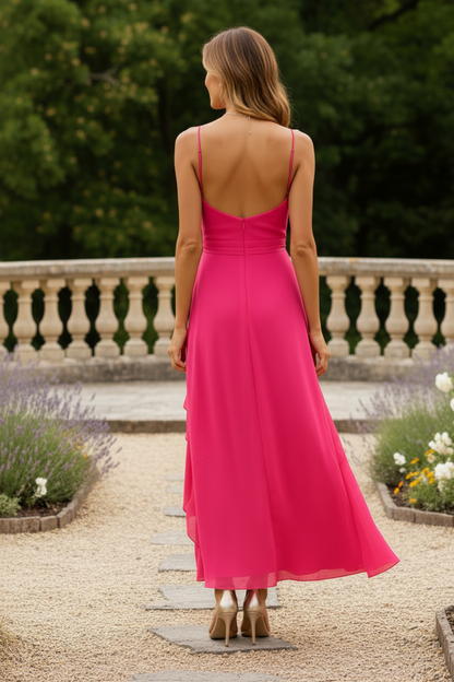 Cowl Neck High-Low Ruffle Cocktail Dress