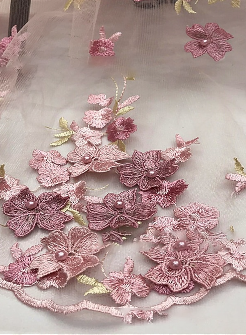 A-Line 3D Floral Applique Evening Gown