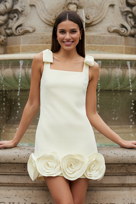 Bow Strap Mini Dress with 3D Rose Hem