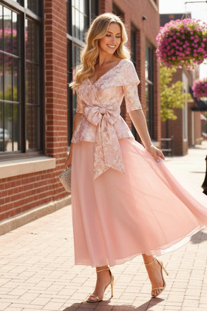 Jacquard Peplum A-Line Tea-Length Dress