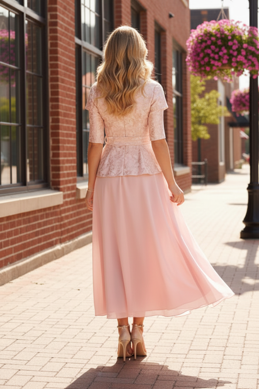 Jacquard Peplum A-Line Tea-Length Dress