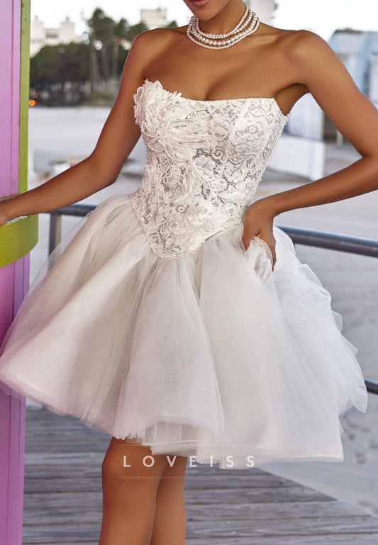Strapless Lace Corset Tulle Mini Bridal Dress