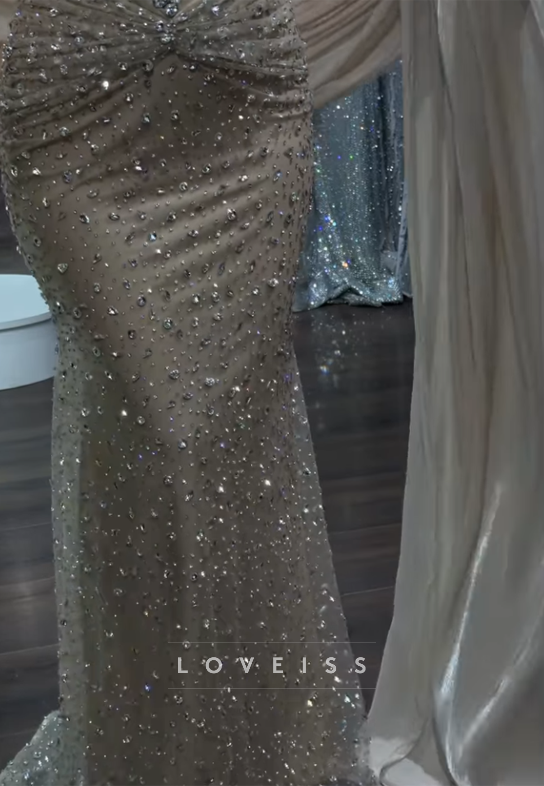 Crystal Beaded Corset Mermaid Evening Gown with Shawl