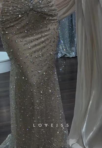 Crystal Beaded Corset Mermaid Evening Gown with Shawl