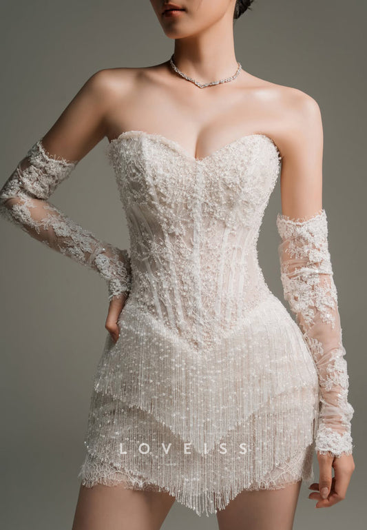 Corset Beaded Fringe Mini Dress with Sleeves