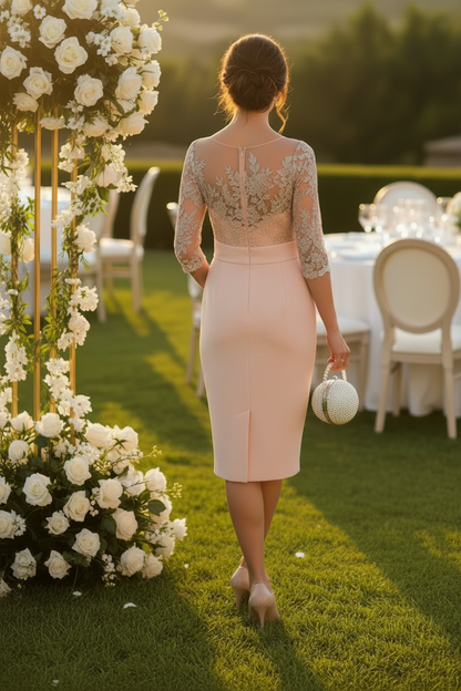 Bateau Neck Lace Sheath Dress with Waist Sash