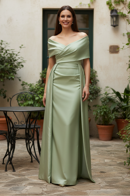 Off-the-Shoulder Column Gown with Overskirt