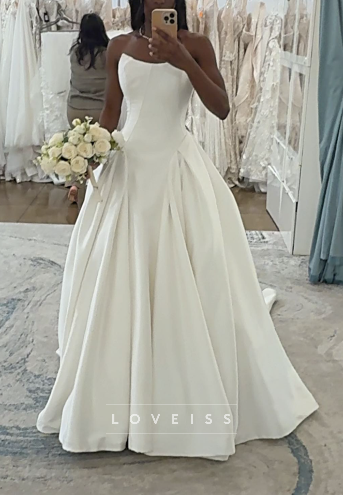 Strapless Pleated Ball Gown Wedding Dress
