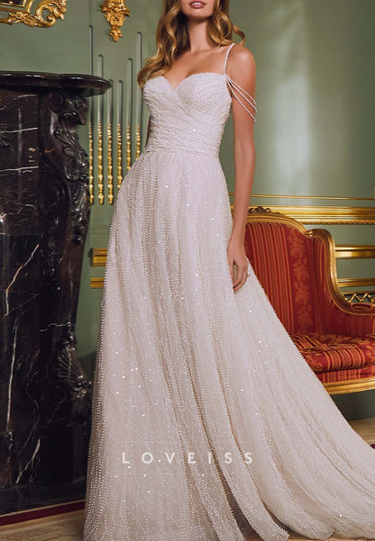 Beaded Pearl A-Line Wedding Dress with Train