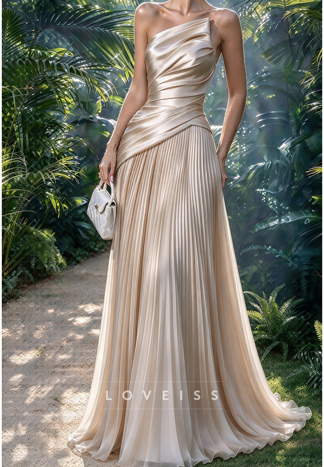 One-Shoulder Pleated A-Line Evening Gown