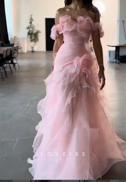 Off-the-Shoulder Ruffled Organza Evening Gown