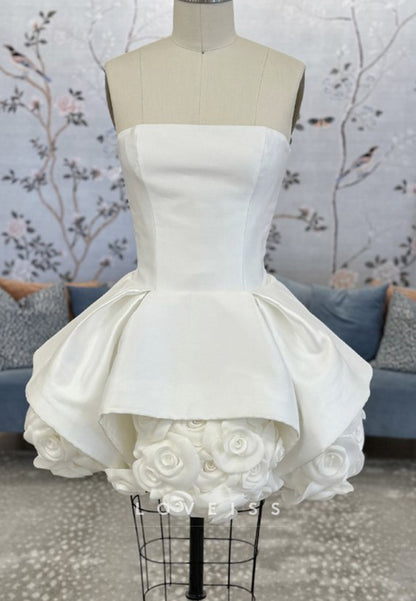 Strapless Mini Wedding Dress with 3D Rose Skirt