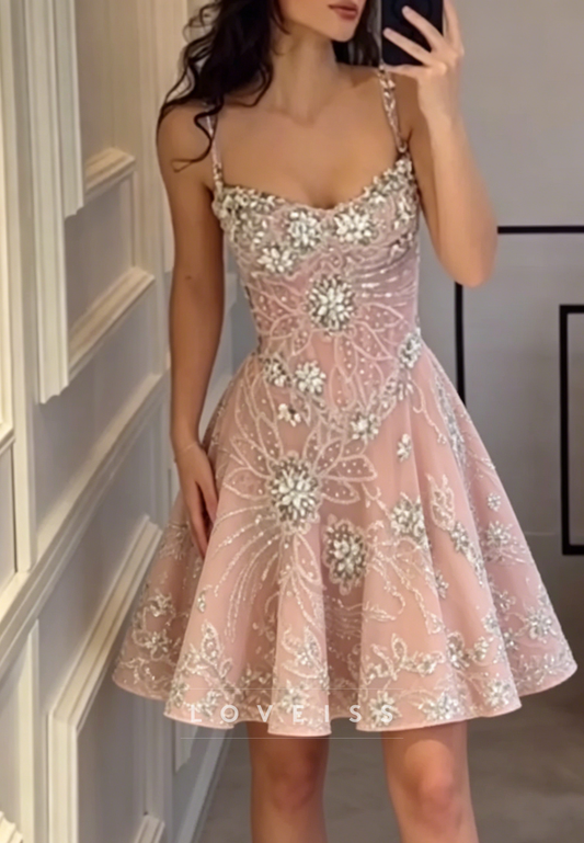 Sweetheart Beaded Crystal A-Line Mini Dress