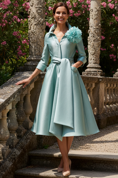 Collared Midi Coat Dress with Tie Belt