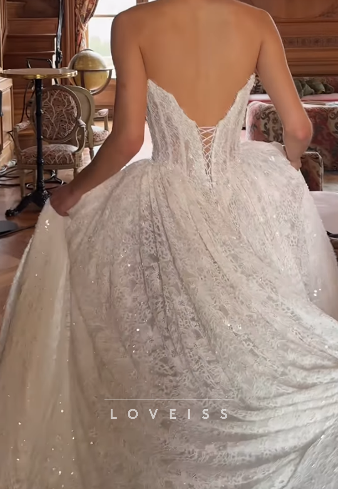 Strapless Corset Lace Ball Gown Wedding Dress