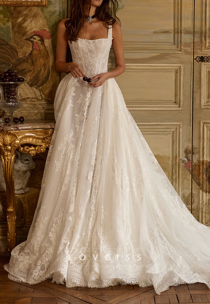 Square Neck Lace A-Line Wedding Dress