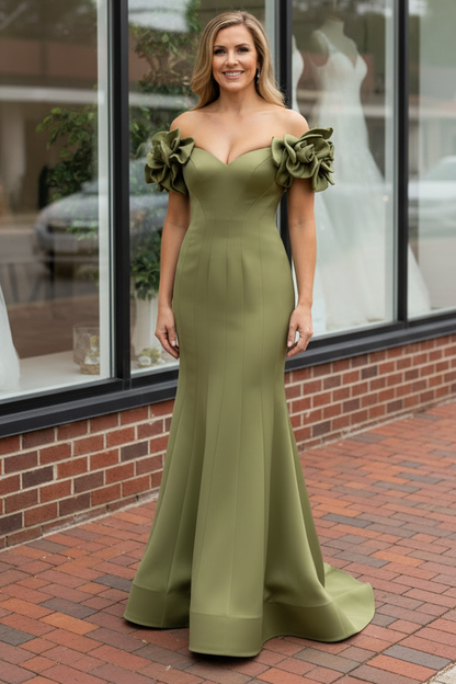 Off-the-Shoulder 3D Floral Mermaid Formal Gown