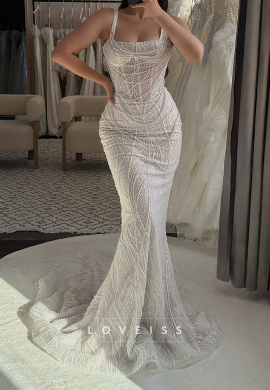 Beaded Pearl Corset Mermaid Wedding Dress