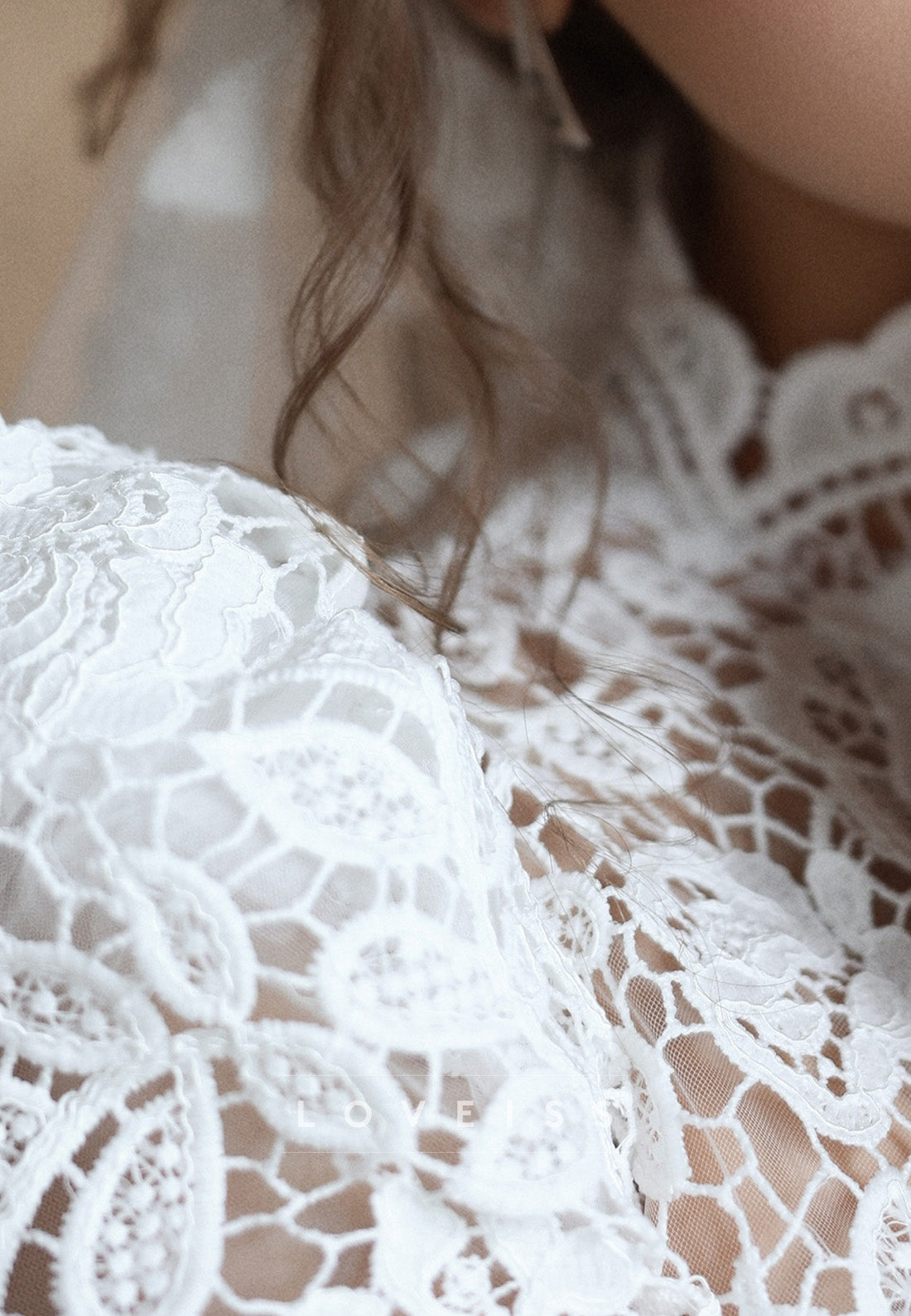 High Neck Lace Wedding Dress with Peplum