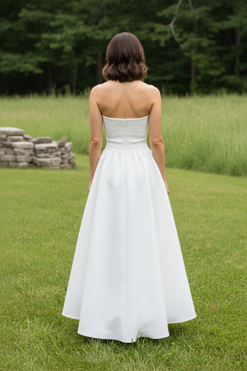 Strapless Asymmetrical Pleated High-Low Dress