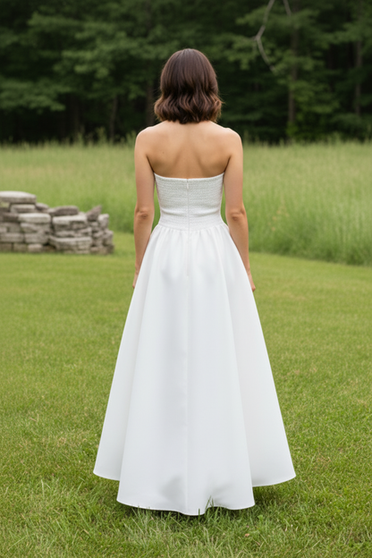 Strapless Asymmetrical Pleated High-Low Dress