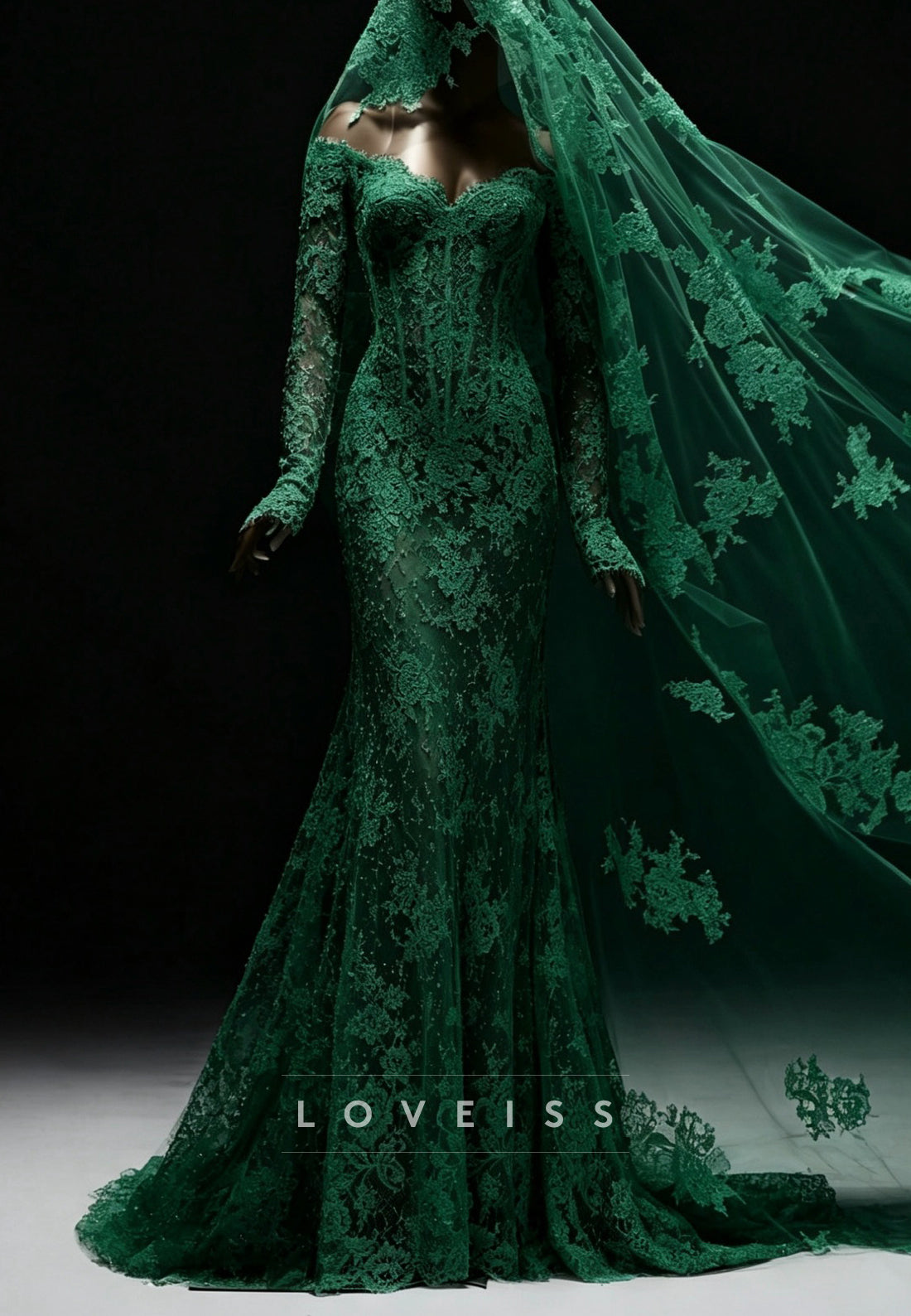 Off-the-Shoulder Lace Mermaid Gown with Corset
