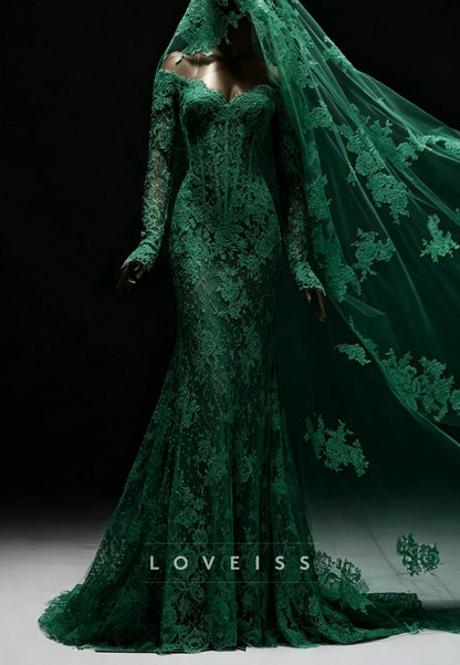 Off-the-Shoulder Lace Mermaid Gown with Corset
