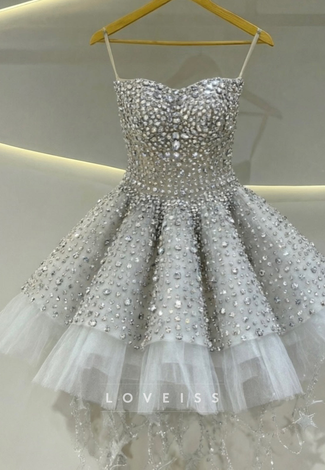 Crystal Embellished Sweetheart Tulle Mini Dress