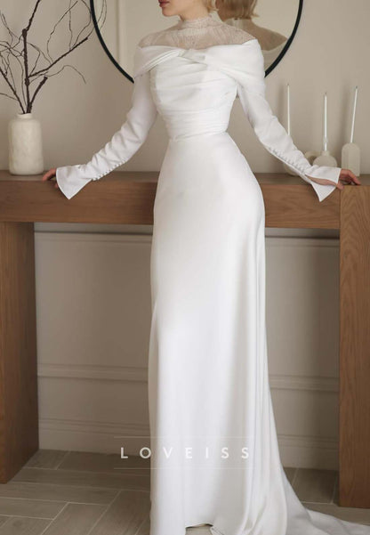 Ruched Off-Shoulder Wedding Dress with Lace Inset