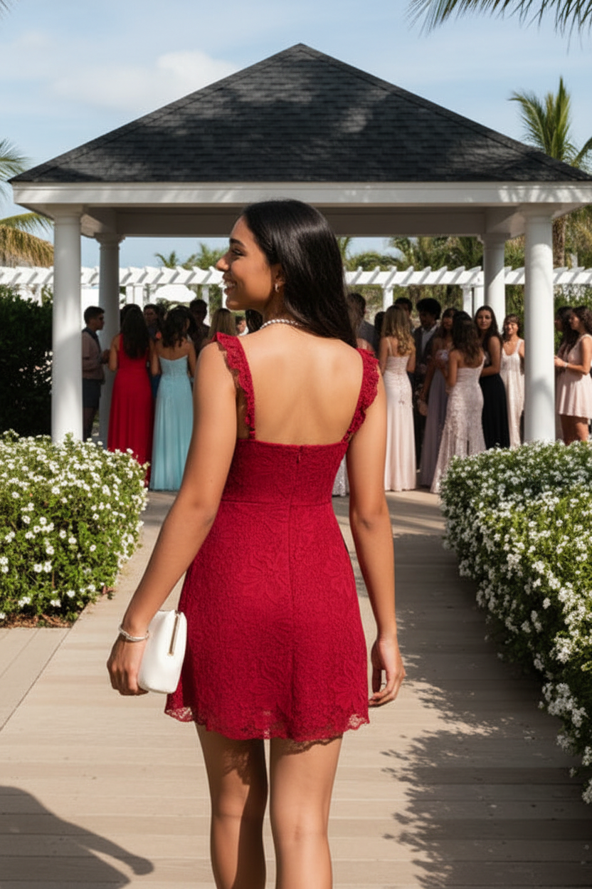Ruffled Lace A-Line Mini Dress