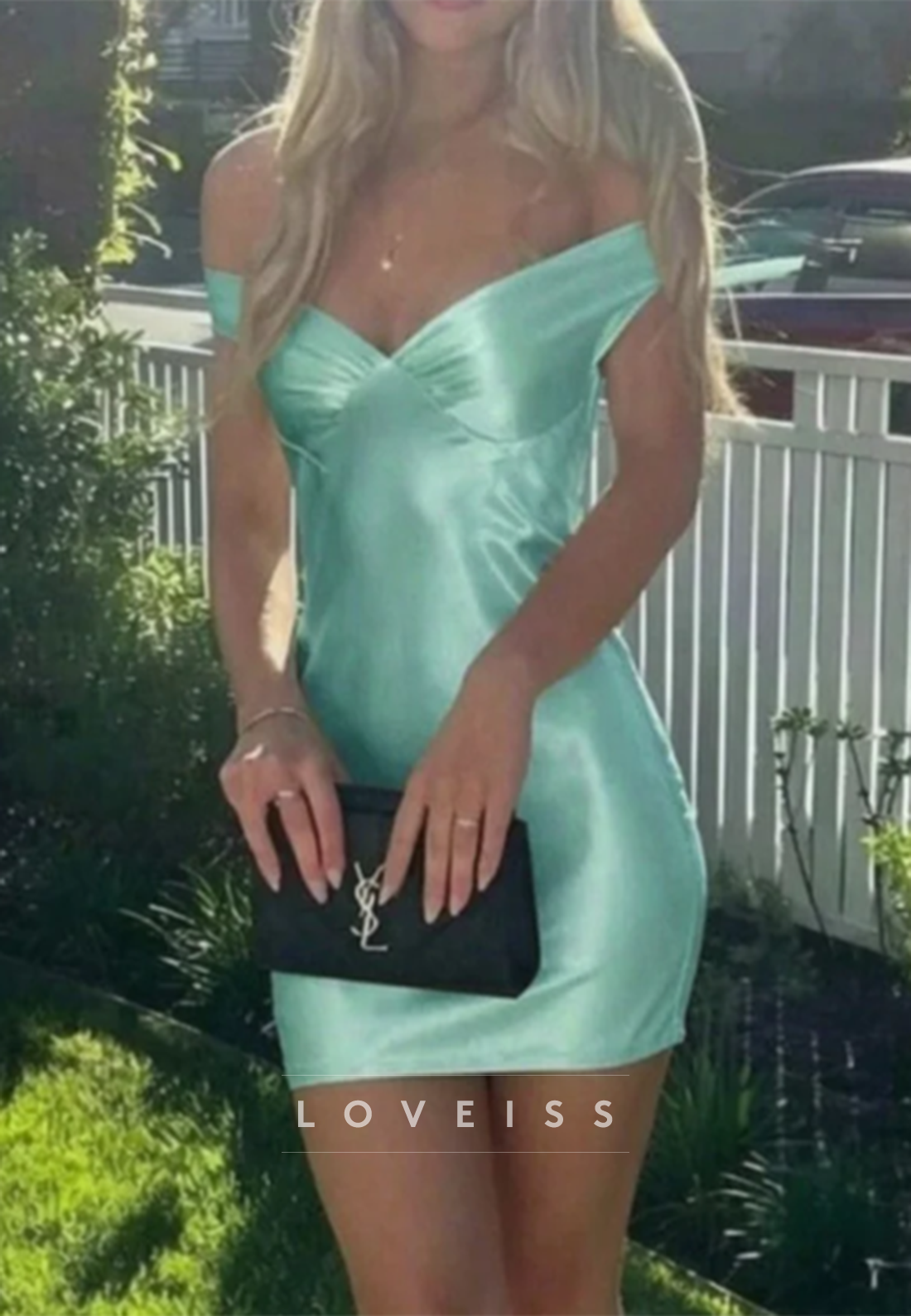 Off-the-Shoulder Satin Bodycon Mini Dress