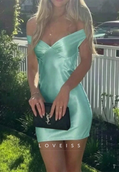 Off-the-Shoulder Satin Bodycon Mini Dress