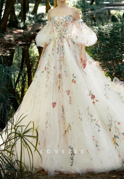 Embroidered Tulle A-Line Wedding Dress