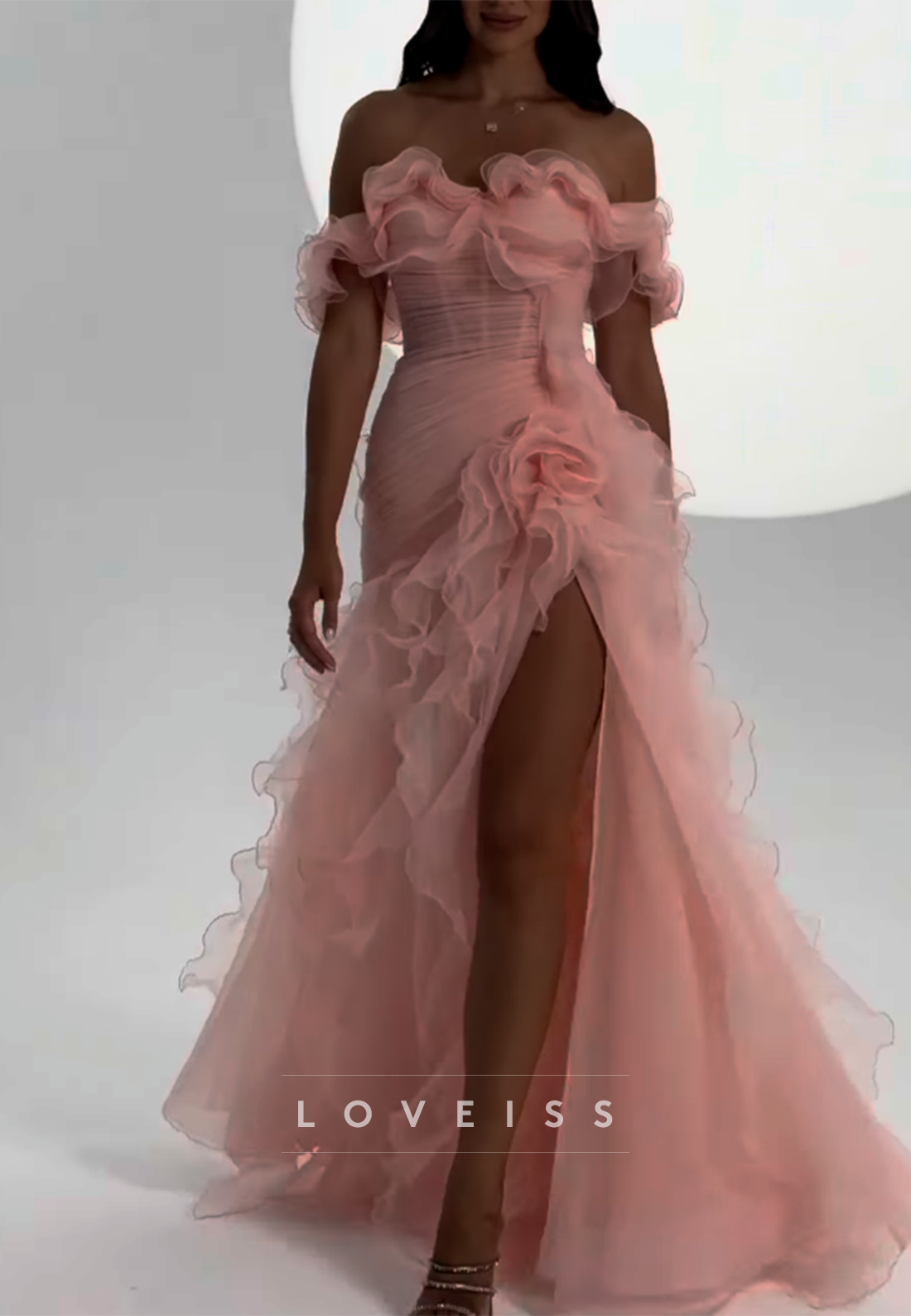 Off-the-Shoulder Ruffled Organza Evening Gown