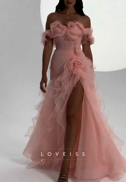Off-the-Shoulder Ruffled Organza Evening Gown
