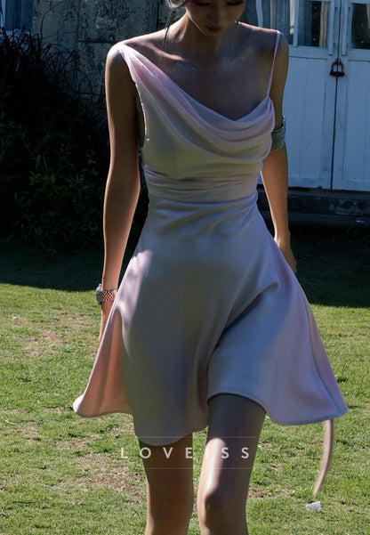 Cowl Neck One Shoulder Satin Mini Dress