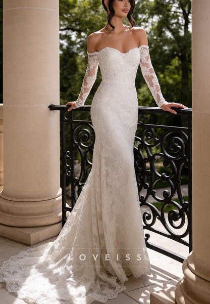 Off-Shoulder Lace Mermaid Wedding Dress with Long Sleeves