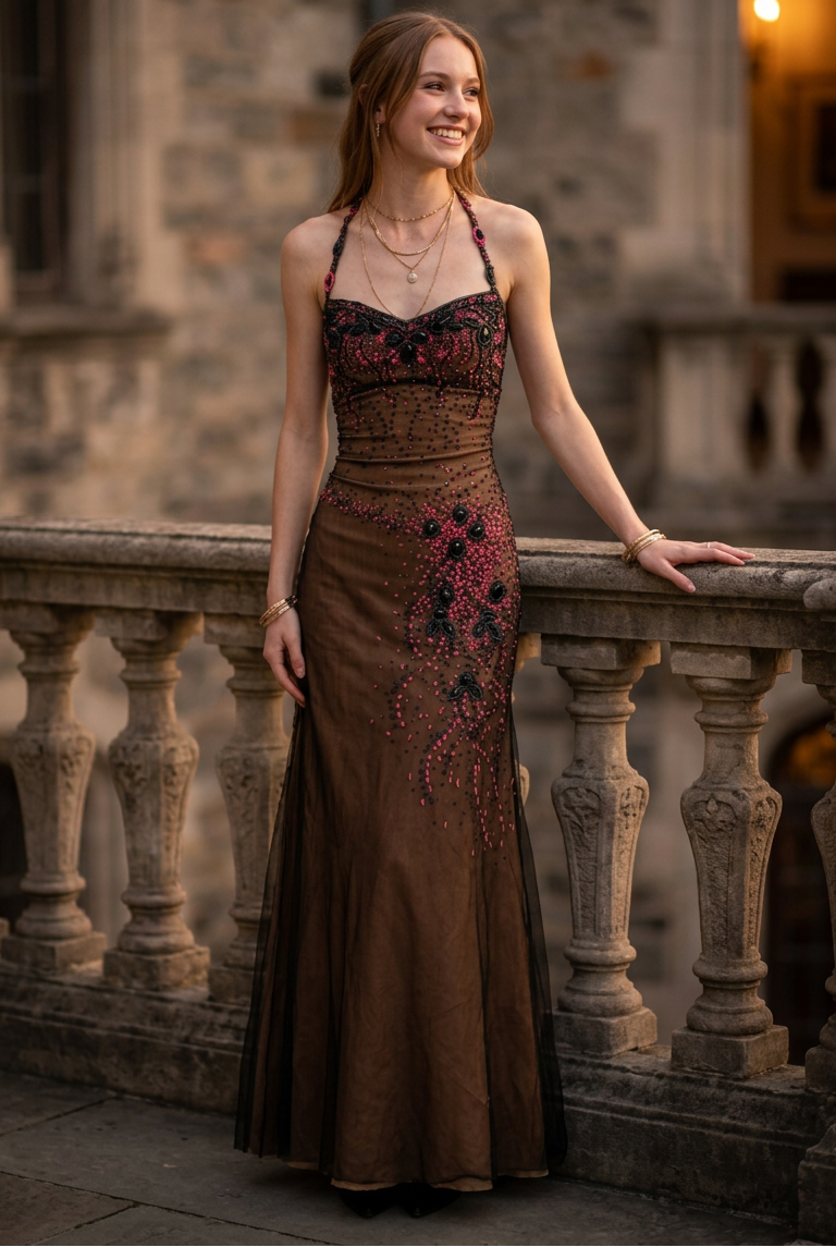 Beaded Halter Mermaid Evening Gown