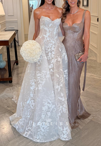 Strapless Lace A-Line Wedding Dress with Corset Bodice