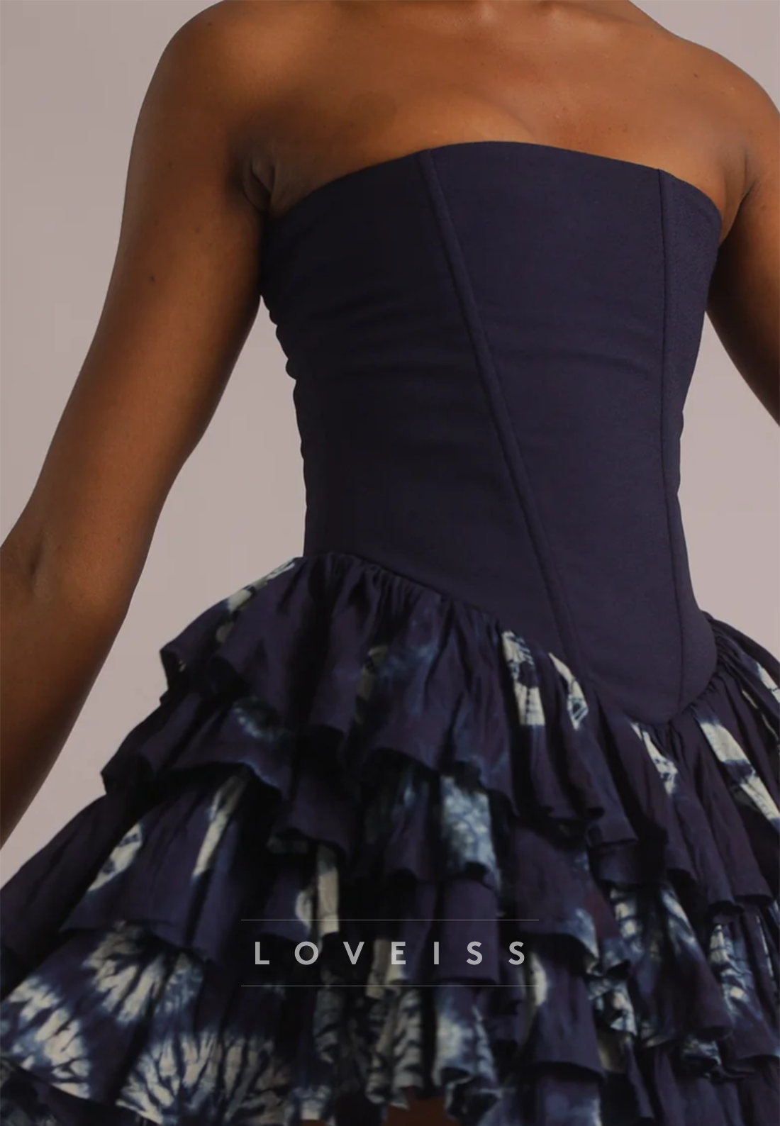 Strapless Corset Mini Dress with Tie-Dye Ruffle Skirt