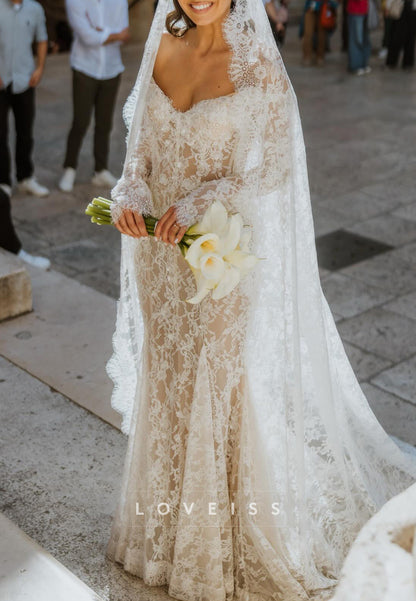 Off-the-Shoulder Long Sleeve Lace Mermaid Wedding Dress