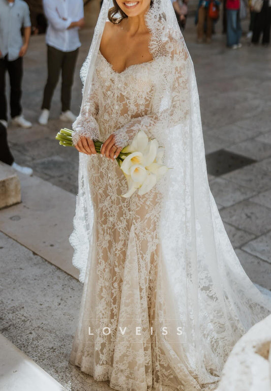 Off-the-Shoulder Long Sleeve Lace Mermaid Wedding Dress
