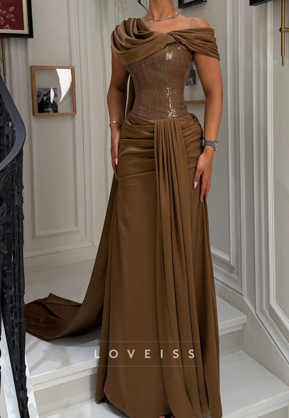 Sequined Corset Gown with Draped Satin Skirt
