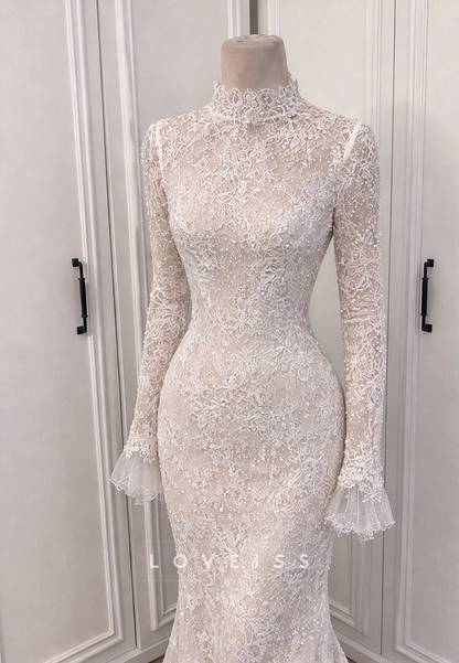 High Neck Lace Mermaid Wedding Dress