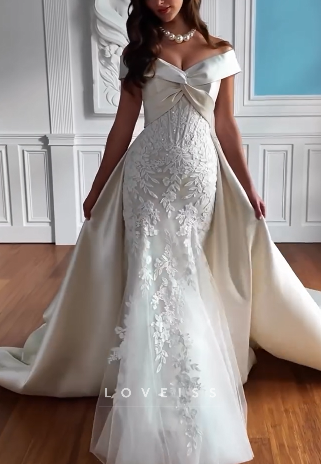 Off-Shoulder Mermaid Gown with Satin Overskirt