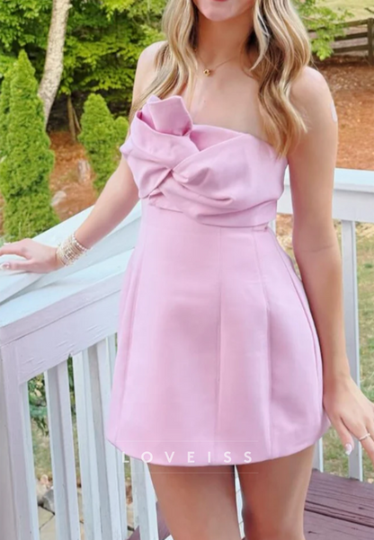 Strapless Bow Front Fit & Flare Mini Dress