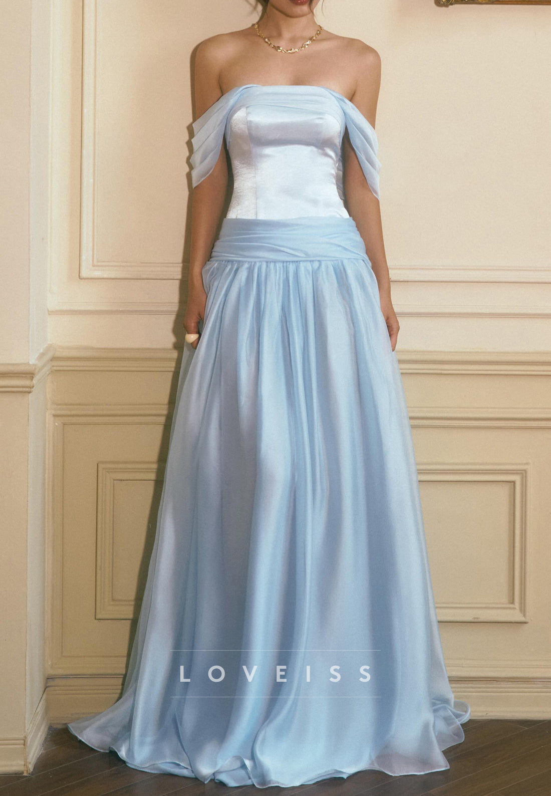 Off-the-Shoulder Corset Gown with Draped Waist